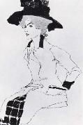 Portrait of a woman with a large hat Egon Schiele